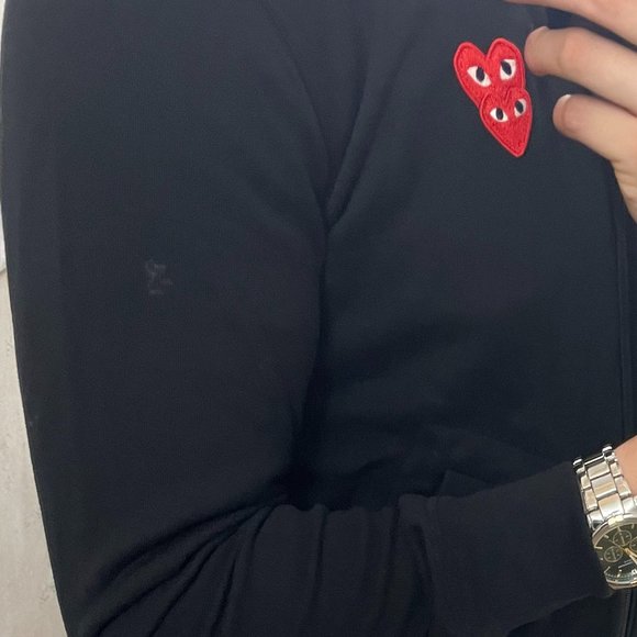 COMME DES GARCONS PLAY BLACK FULL ZIP HOODIE WITH DOUBLE RED HEART SIZE MEDIUM - Picture 4 of 4